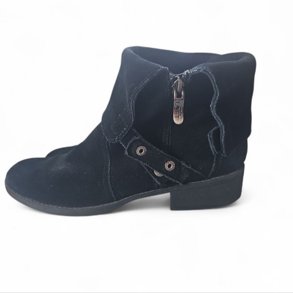 LOFT Black Suede Moto Ankle Boots Women’s 8.5 Leather Zip Utility Bootie